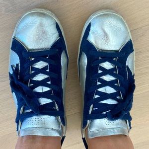 Golden goose Women's Metallic Superstar Sneakers In Silver Leather/navy Star